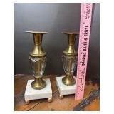 Glass, brass and marble candlestick holders