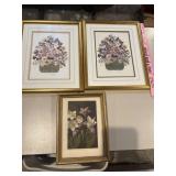 Small vintage framed flower prints