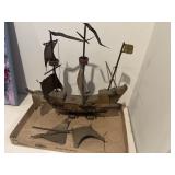 Antique wooden model ship metal sails needs repair