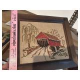 Needlepoint barn framed