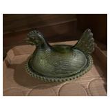Lg green Hen on Nest