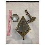 Brass candlestick holder, trinket box, sconce