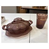 Vtg amethyst relish dish and glass