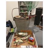 Vintage galvanized, minnow bucket with rust and
