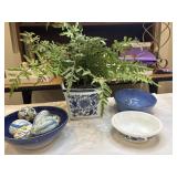 Blue and white pottery, etc