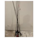 Five fishing rod and reels spin cast