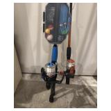 Two fishing rod and reels and one pole
