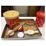 Vtg tin, Tupperware,etc