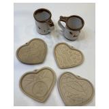 Pampered chef, cookie molds, and pottery mugs