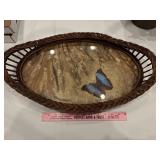 Amazing vtg wicker, draw flowers, butterfly tray