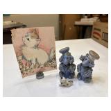 Vtg S&P, flower frog, cat figurine, etc