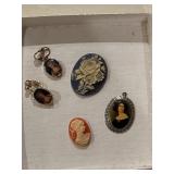 Cameo pendants and earrings