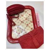 Vtg tray, vintage telephone, and vtg leather purse
