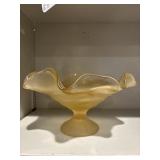 Gorgeous frosted Amber pedestal bowl leaf pattern