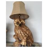 Very large 33 inch MCM owl chalkware lamp