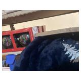 Unused, navy Tree skirt and 8 jumbo shatterproof