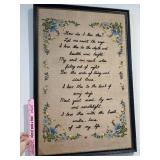Lg vtg needlepoint/embroidered piece framed
