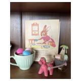 Vintage Easter book mug, flower frog, etc.