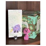 Vtg box, flower frog, card, dog, figuring