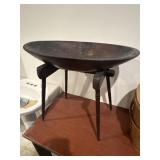 Primitive dough bowl with stand has a crack