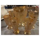 Jeanette glass Iris herringbone pitcher-6 glasses
