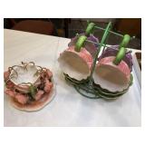 Tulip cups and saucers, rose shower curtain hooks