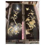 2-Chinese black lacquer panels w/mother of pearl