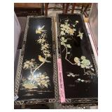 2-Chinese black lacquer panels w/mother of pearl