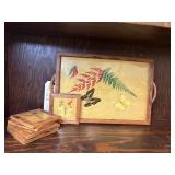 Vintage butterfly tray and coasters