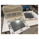 Wooden desk mail cubby and wo mirrors