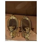 Gold HOMCO candle sconces with mirrors