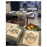 Two needlepoint pillows, etc.