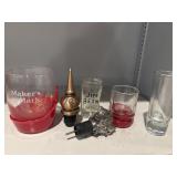 Makers mark Woodford, reserve shot glasses, etc.