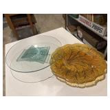 Carnival Amber plate and decorative cake stand
