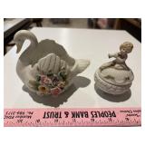 Lefton swan and cherub trinket box