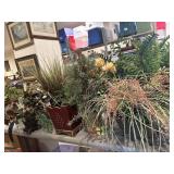 Large lot, artificial flowers, and planters