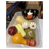 Halloween bowl and artificial gourds