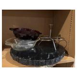 Log lazy susan, dishes, etc
