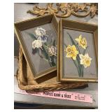 Basket with two flower painting paintings