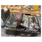 2 vintage fishing tackle boxes, etc