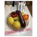 7pc blown glass fruit veggies + glass tray