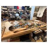 Large train table with trains, track, etc