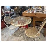 Vtg wrought iron bistro table and chairs