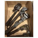 Five vintage pipe wrenches, 9 inch to 12 inch