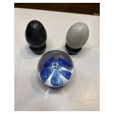 Marble eggs and art glass paper weight