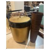 Vintage ice bucket, and Tupperware cups
