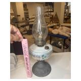 Milk, glass, hand-painted oil lamp