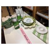 Vtg green and white dishes