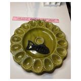 California pottery egg plate with fish bottle
