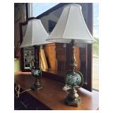 Vintage brass and glass lamps hand-painted